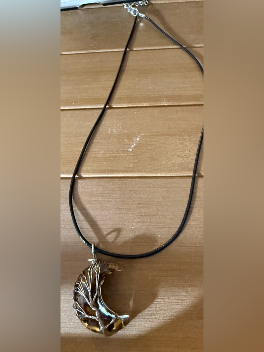 Black Cord Necklace with Gold-Tone Crescent moon Pendant